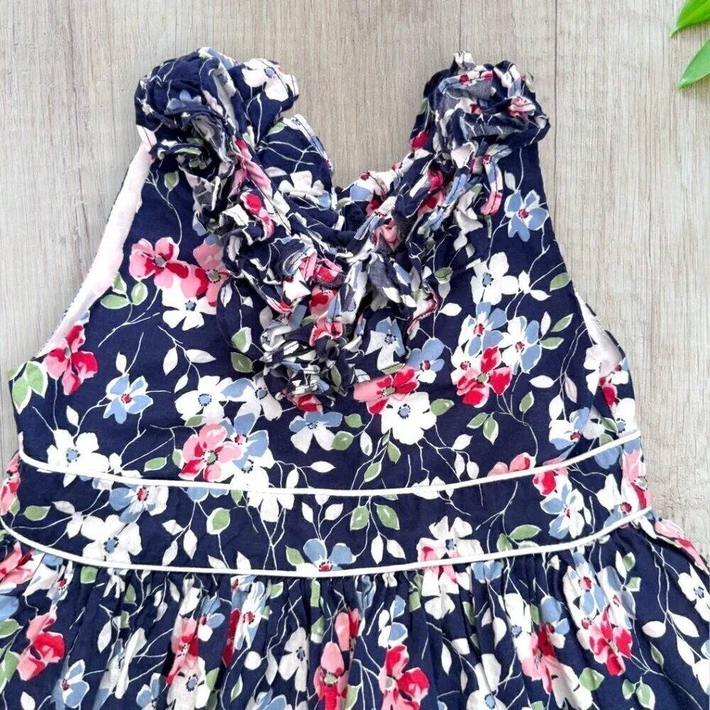 Ralph Lauren Girls Navy Floral Party Dress Ruffle Sleeveless Cotton Easter 6